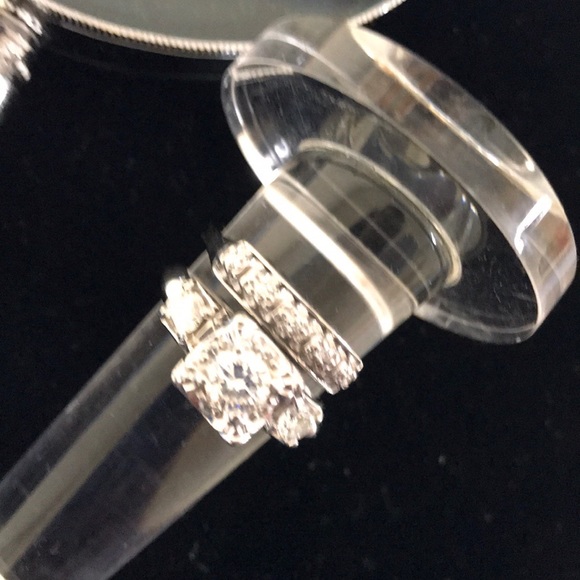 VINTAGE 14K White Wedding Set - Picture 3 of 8